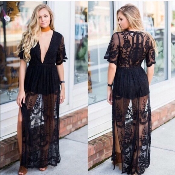 long lace romper dress